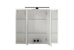 Badezimmerset Meran | Waschtischschrank, Spiegelschrank mit Beleuchtung | Weiß