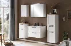 Badezimmerset Meran | Waschtischschrank, Spiegelschrank mit Beleuchtung | Weiß