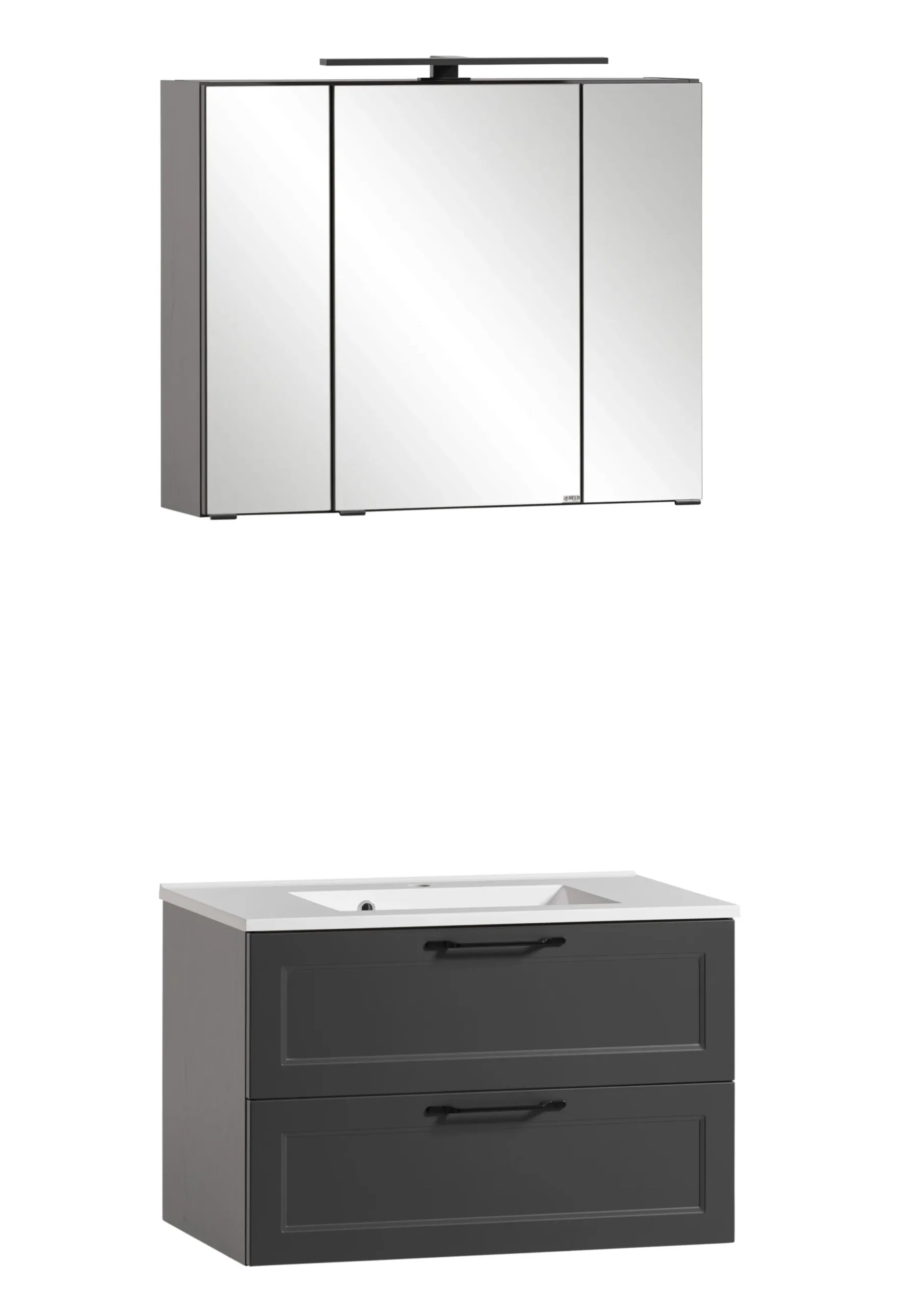 Badezimmerset Meran | Waschtischschrank, Spiegelschrank mit Beleuchtung | Grau
