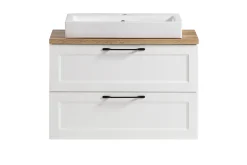 Badezimmerset Meran | Waschtischschrank, Spiegelschrank mit Beleuchtung | Weiß