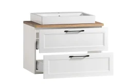 Badezimmerset Meran | Waschtischschrank, Spiegelschrank mit Beleuchtung | Weiß