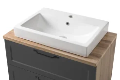 Badezimmerset Meran | Waschtischschrank, Spiegelschrank mit Beleuchtung | Grau