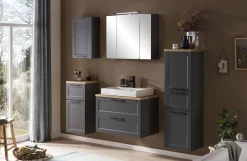 Badezimmerset Meran | Waschtischschrank, Spiegelschrank mit Beleuchtung | Grau