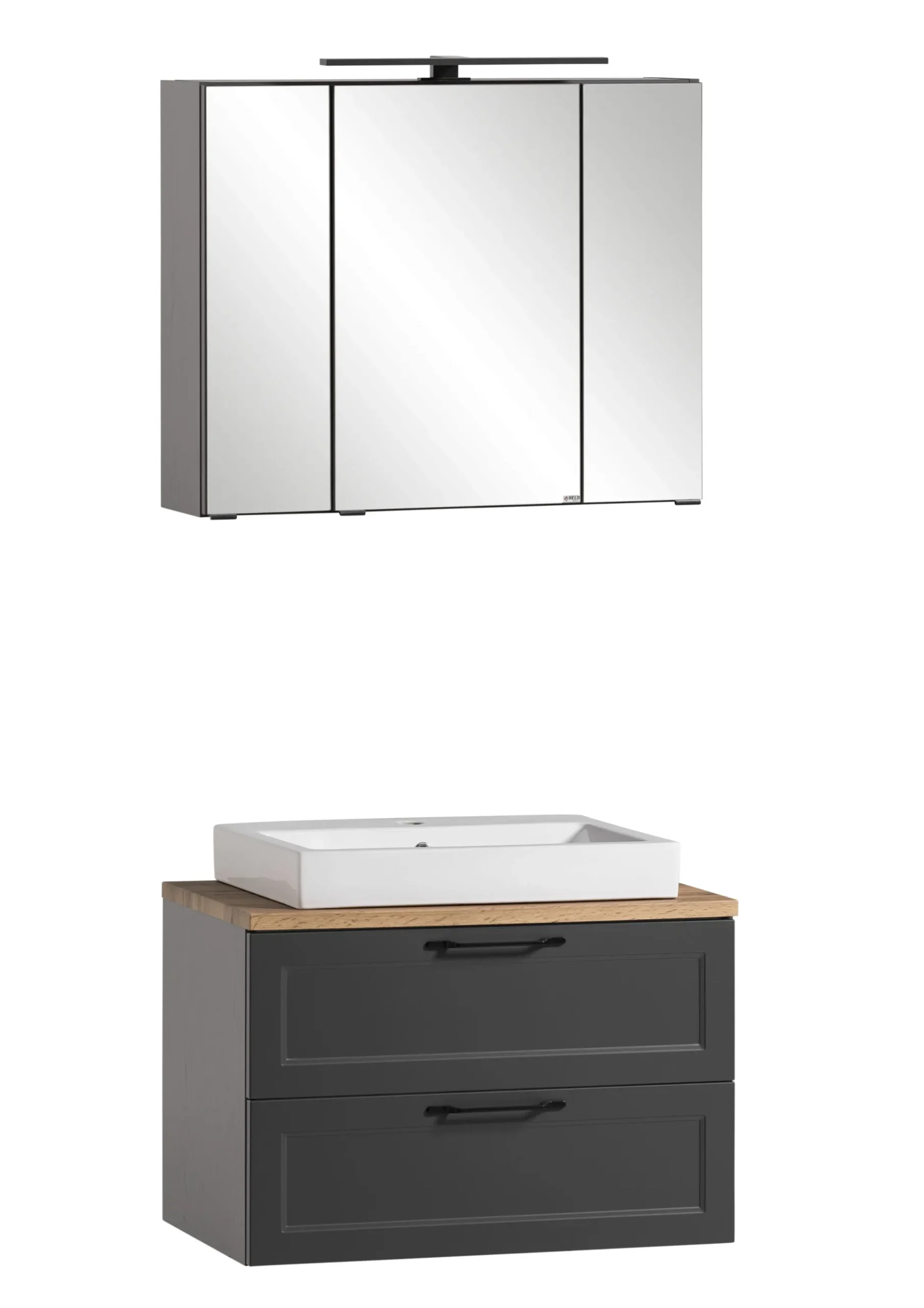 Badezimmerset Meran | Waschtischschrank, Spiegelschrank mit Beleuchtung | Grau