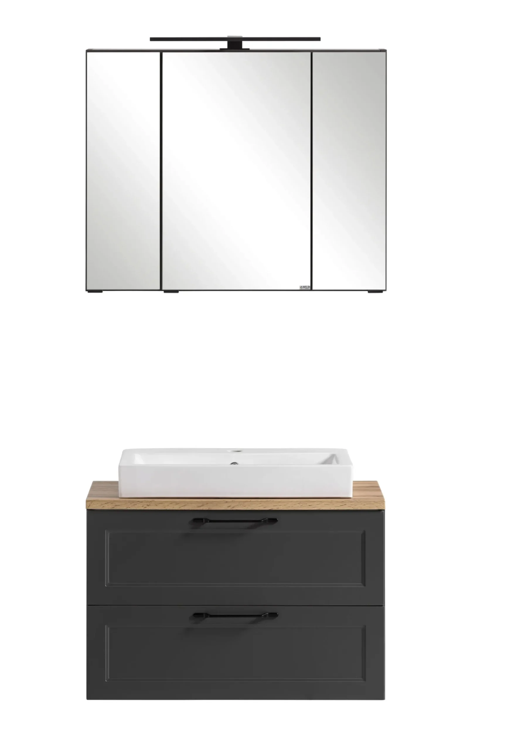 Badezimmerset Meran | Waschtischschrank, Spiegelschrank mit Beleuchtung | Grau