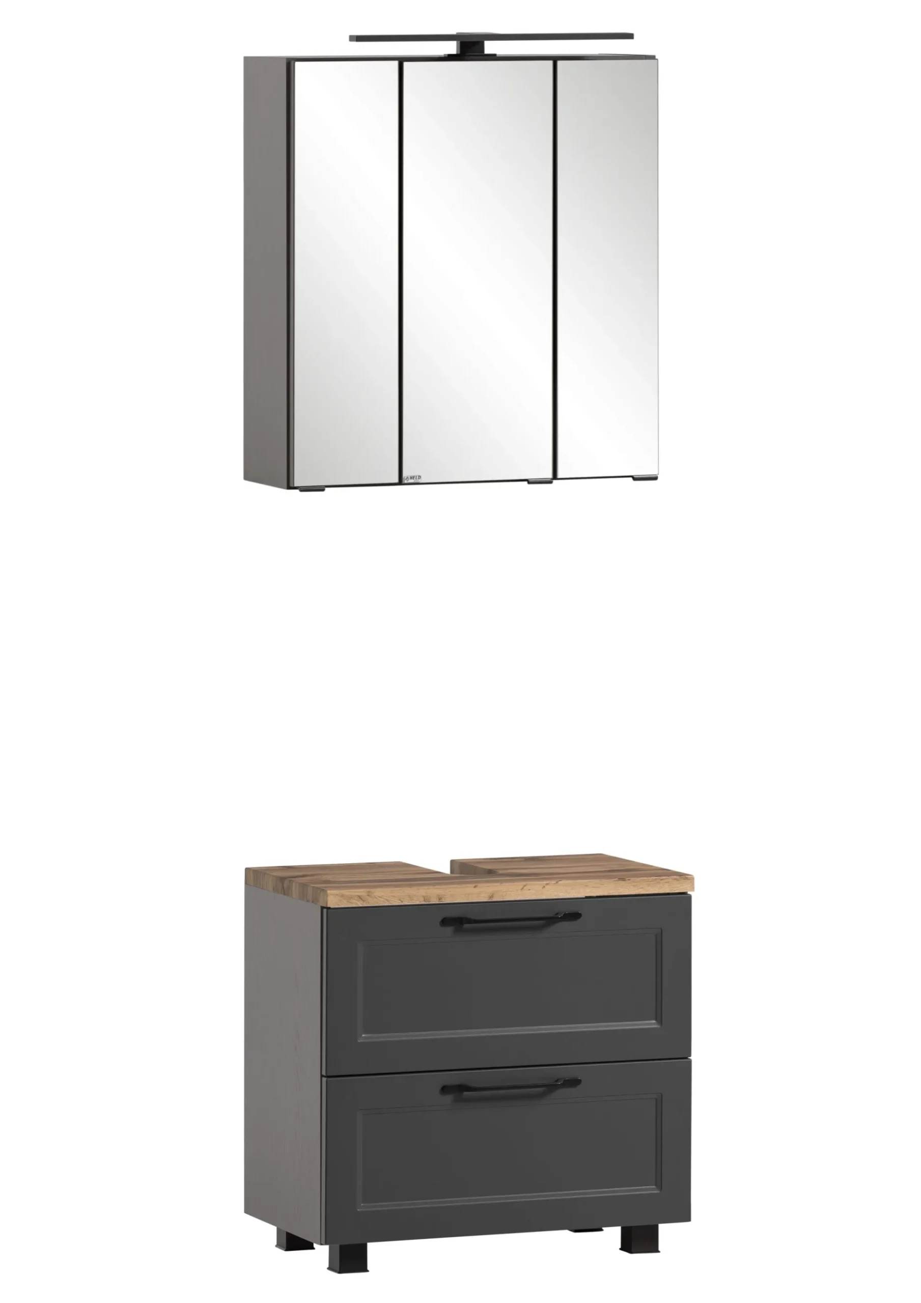 Badezimmerset Meran | Waschtischschrank, Spiegelschrank mit Beleuchtung | Grau