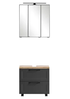 Badezimmerset Meran | Waschtischschrank, Spiegelschrank mit Beleuchtung | Grau