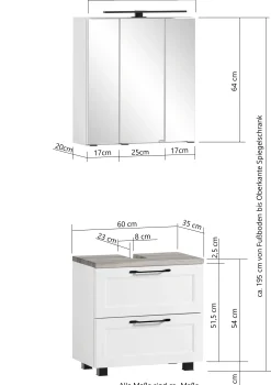 Badezimmerset Meran | Waschtischschrank, Spiegelschrank mit Beleuchtung | Grau