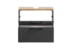Badezimmerset Meran | Waschtischschrank, Spiegelschrank mit Beleuchtung | Grau