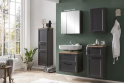 Badezimmerset Meran | Waschtischschrank, Spiegelschrank mit Beleuchtung | Grau