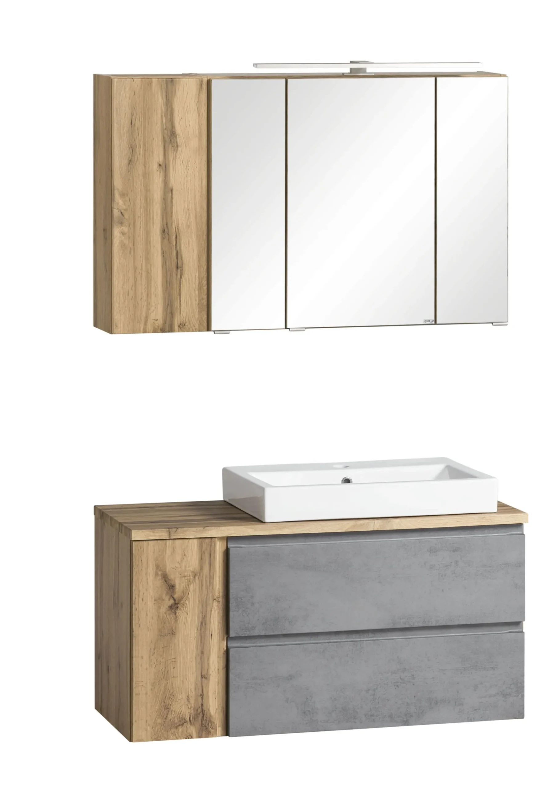 Badezimmerset Varese | Waschbecken- und Spiegelschrank | Wotan Eiche / Betondesign