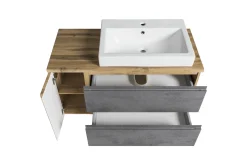 Badezimmerset Varese | Waschbecken- und Spiegelschrank | Wotan Eiche / Betondesign