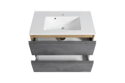 Badezimmerset Varese | Waschtisch und Spiegelschrank mit Beleuchtung | Wotan Eiche Beton Design