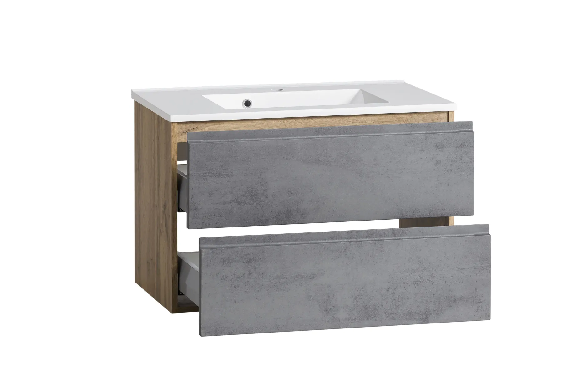 Badezimmerset Varese | Waschtisch und Spiegelschrank mit Beleuchtung | Wotan Eiche Beton Design