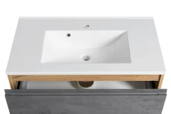 Badezimmerset Varese | Waschtisch und Spiegelschrank mit Beleuchtung | Wotan Eiche Beton Design