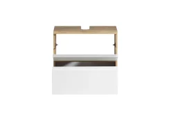 Badezimmerset Varese | Waschtisch und Spiegelschrank mit Beleuchtung | Wotan Eiche weißes Design