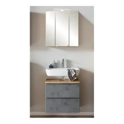 Badezimmerset Varese | Waschtisch und Spiegelschrank mit Beleuchtung | Wotan Eiche Beton-Design