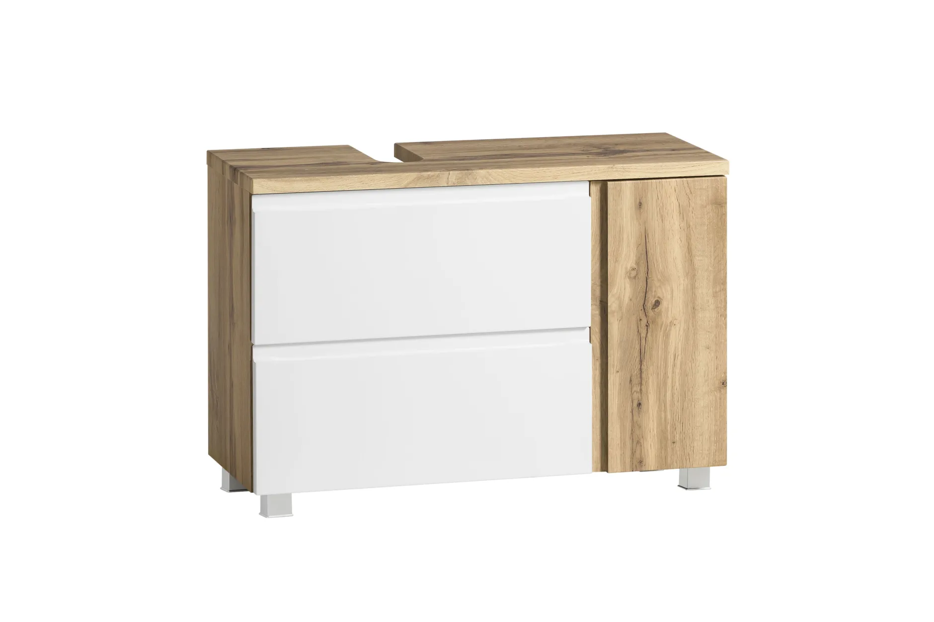 Badezimmerset Varese | Waschtisch und Spiegelschrank mit Beleuchtung | Wotan Eiche weißes Design