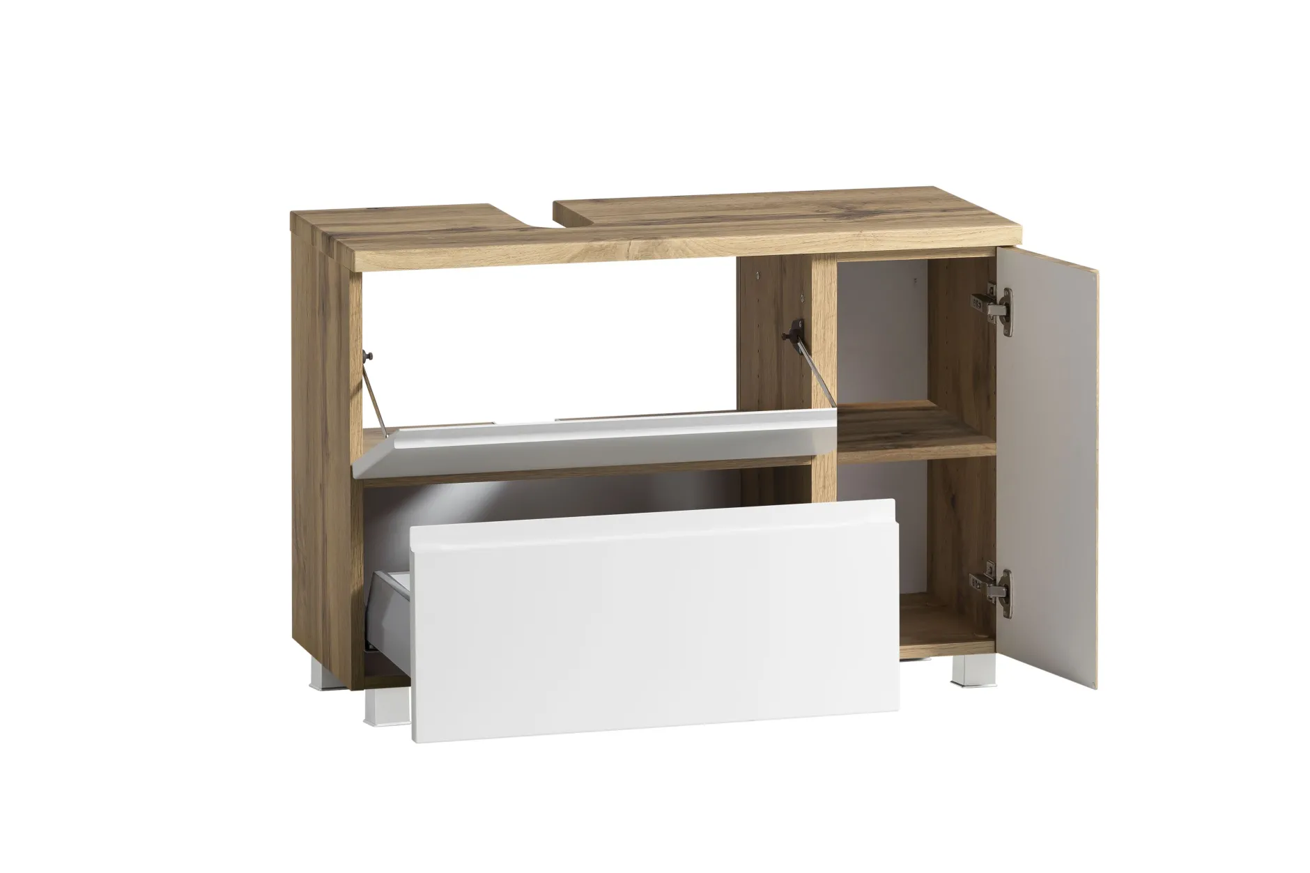 Badezimmerset Varese | Waschtisch und Spiegelschrank mit Beleuchtung | Wotan Eiche weißes Design