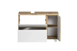 Badezimmerset Varese | Waschtisch und Spiegelschrank mit Beleuchtung | Wotan Eiche weißes Design