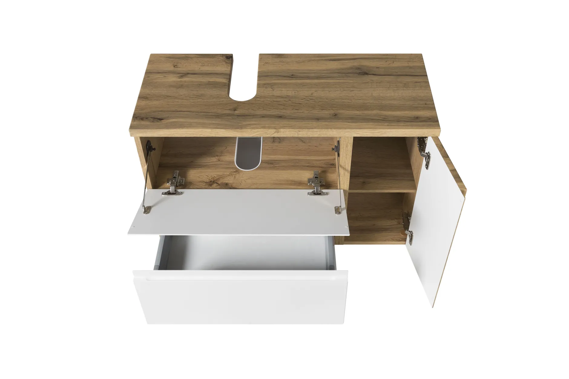 Badezimmerset Varese | Waschtisch und Spiegelschrank mit Beleuchtung | Wotan Eiche weißes Design