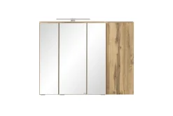 Badezimmerset Varese | Waschtisch und Spiegelschrank mit Beleuchtung | Wotan Eiche Graues Design