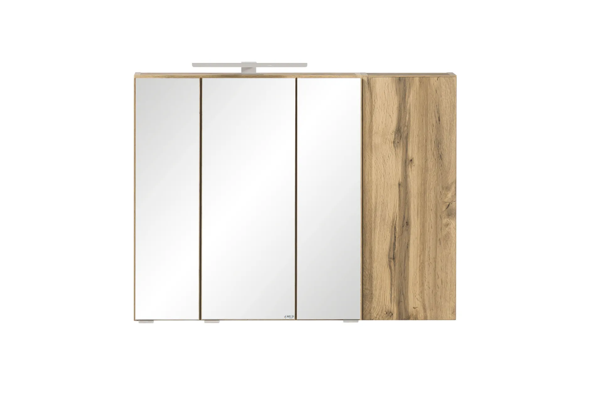 Badezimmerset Varese | Waschtisch und Spiegelschrank mit Beleuchtung | Wotan Eiche Graues Design