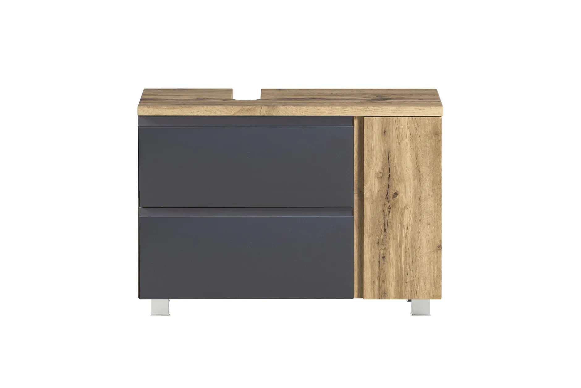 Badezimmerset Varese | Waschtisch und Spiegelschrank mit Beleuchtung | Wotan Eiche Graues Design