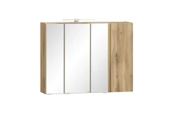 Badezimmerset Varese | Waschtisch und Spiegelschrank mit Beleuchtung | Wotan Eiche Graues Design