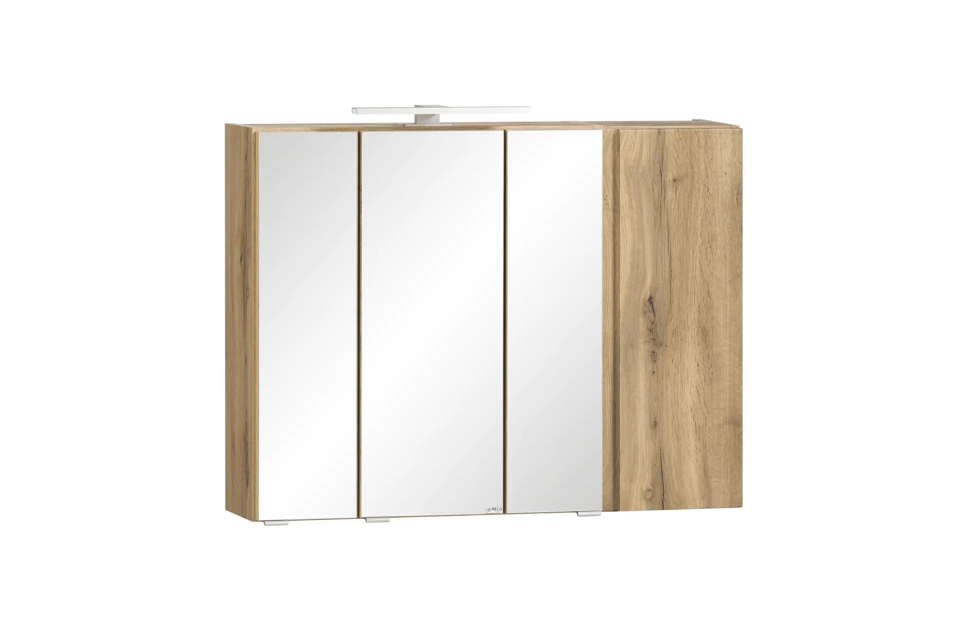 Badezimmerset Varese | Waschtisch und Spiegelschrank mit Beleuchtung | Wotan Eiche Graues Design