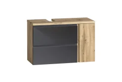 Badezimmerset Varese | Waschtisch und Spiegelschrank mit Beleuchtung | Wotan Eiche Graues Design