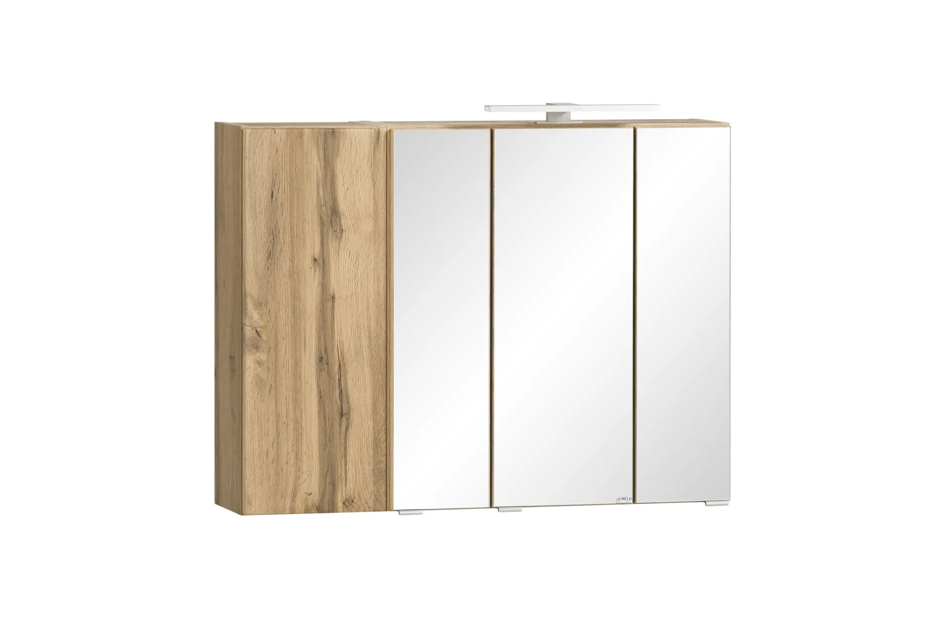 Badezimmerset Varese | Waschtisch und Spiegelschrank mit Beleuchtung | Wotan Eiche Graues Design