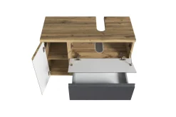 Badezimmerset Varese | Waschtisch und Spiegelschrank mit Beleuchtung | Wotan Eiche Graues Design