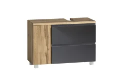 Badezimmerset Varese | Waschtisch und Spiegelschrank mit Beleuchtung | Wotan Eiche Graues Design