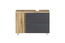 Badezimmerset Varese | Waschtisch und Spiegelschrank mit Beleuchtung | Wotan Eiche Graues Design