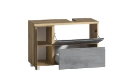 Badezimmerset Varese | Waschtisch und Spiegelschrank mit Beleuchtung | Wotan Eiche Beton Design