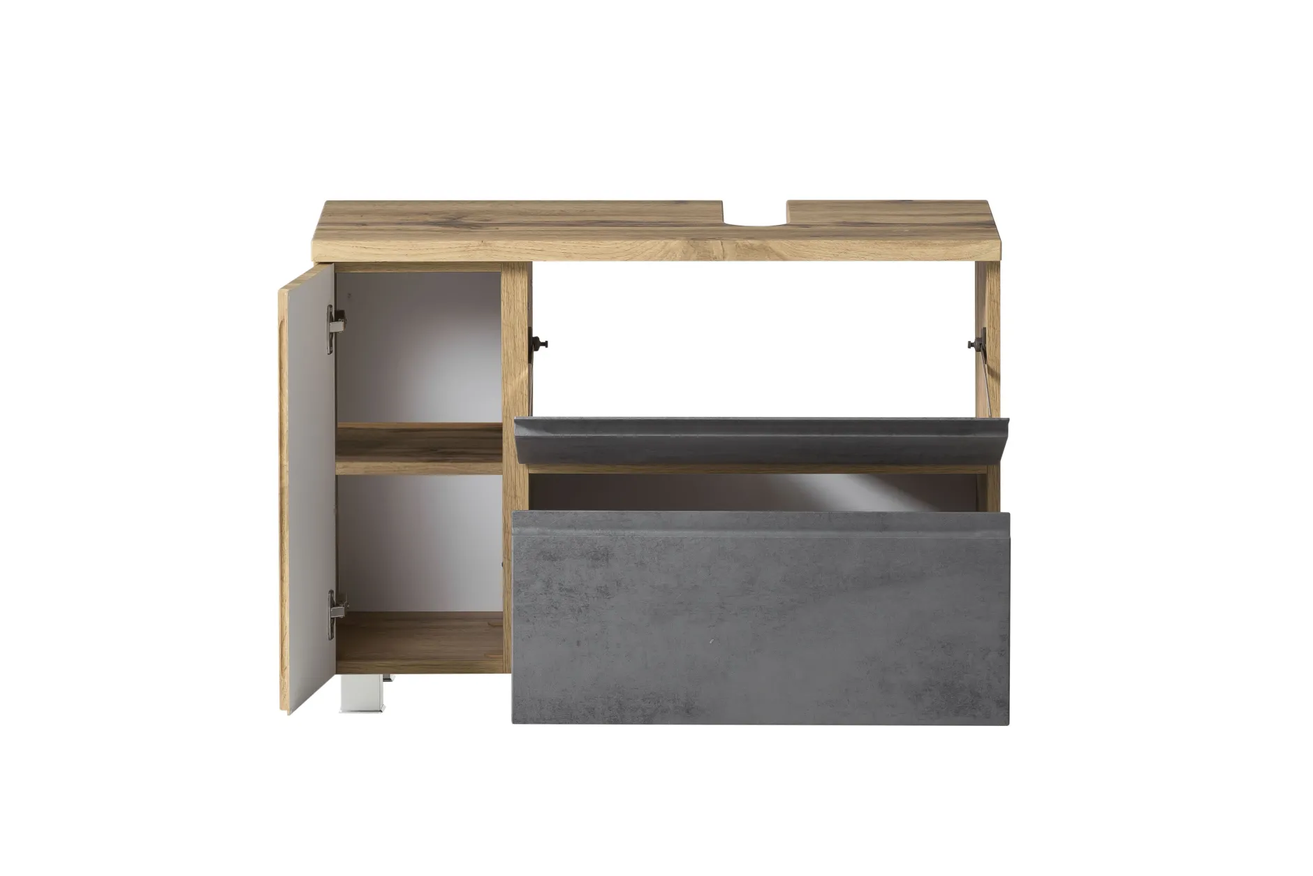 Badezimmerset Varese | Waschtisch und Spiegelschrank mit Beleuchtung | Wotan Eiche Beton Design