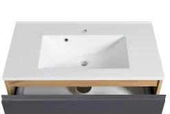 Badezimmerset Varese | Waschtisch und Spiegelschrank mit Beleuchtung | Wotan Eiche Graues Design