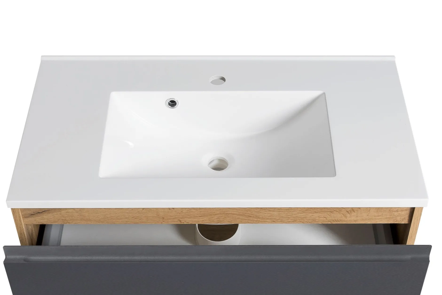 Badezimmerset Varese | Waschtisch und Spiegelschrank mit Beleuchtung | Wotan Eiche Graues Design