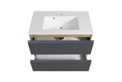Badezimmerset Varese | Waschtisch und Spiegelschrank mit Beleuchtung | Wotan Eiche Graues Design