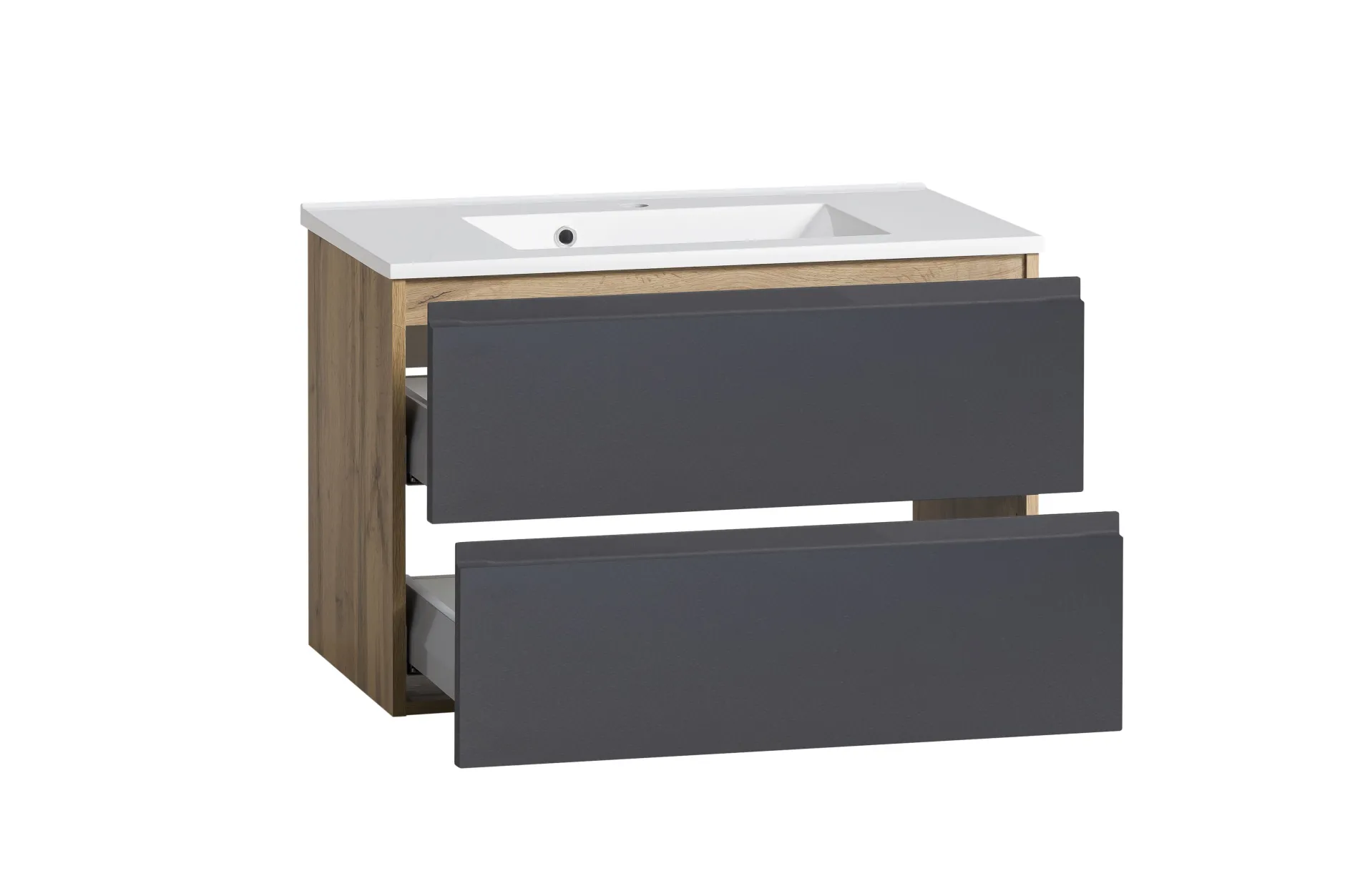 Badezimmerset Varese | Waschtisch und Spiegelschrank mit Beleuchtung | Wotan Eiche Graues Design