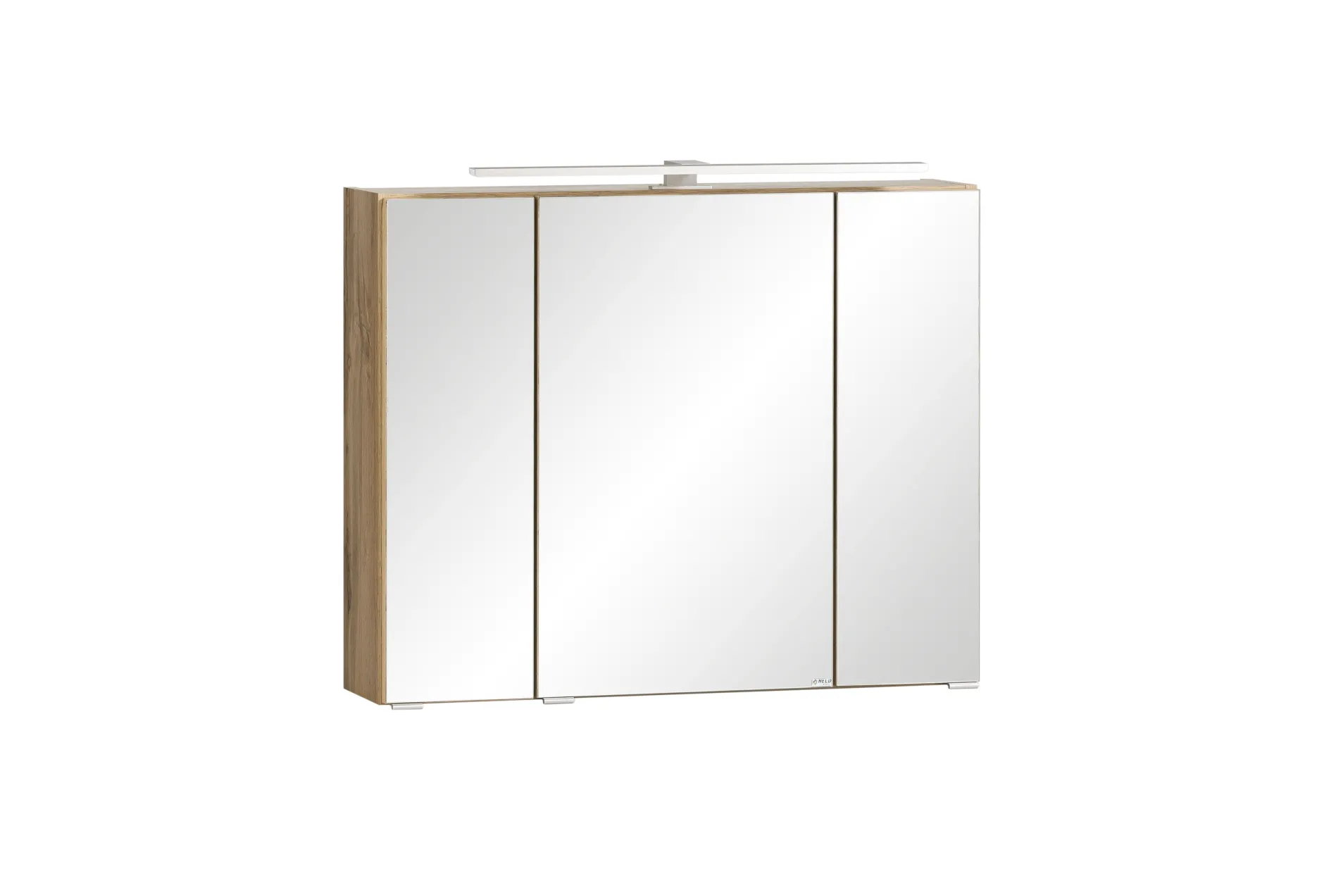 Badezimmerset Varese | Waschtisch und Spiegelschrank mit Beleuchtung | Wotan Eiche Graues Design