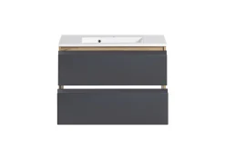 Badezimmerset Varese | Waschtisch und Spiegelschrank mit Beleuchtung | Wotan Eiche Graues Design