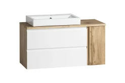 Badezimmerset Varese | Waschtisch und Spiegelschrank mit Beleuchtung | Wotan Eiche weißes Design