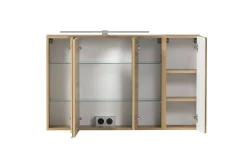 Badezimmerset Varese | Waschtisch und Spiegelschrank mit Beleuchtung | Wotan Eiche weißes Design