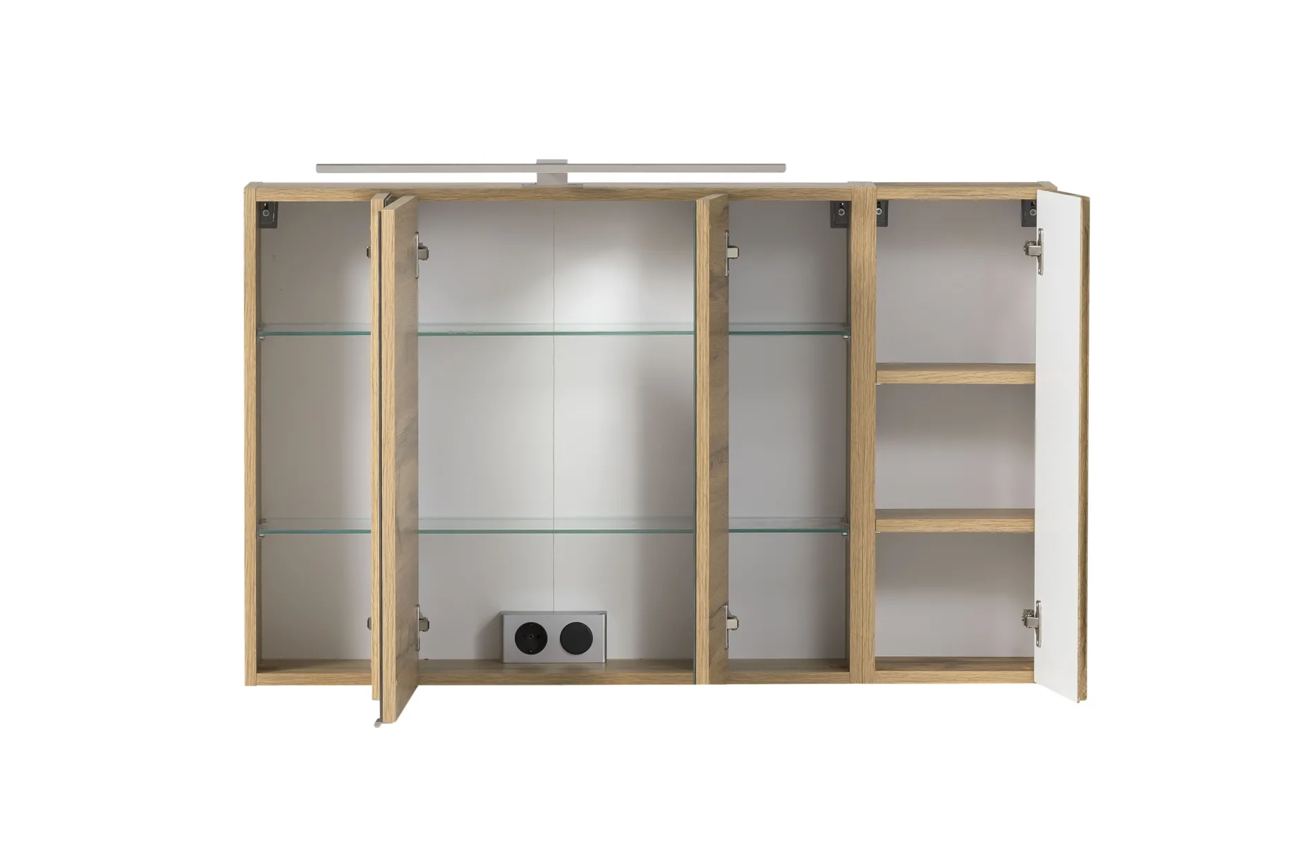 Badezimmerset Varese | Waschtisch und Spiegelschrank mit Beleuchtung | Wotan Eiche Graues Design