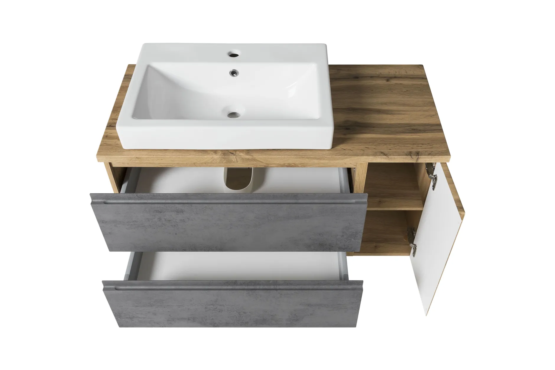 Badezimmerset Varese | Waschtisch und Spiegelschrank mit Beleuchtung | Wotan Eiche Beton Design