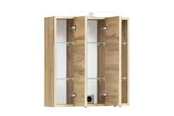 Badezimmerset Varese | Waschtisch und Spiegelschrank mit Beleuchtung | Wotan Eiche Graues Design