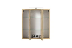 Badezimmerset Varese | Waschtisch und Spiegelschrank mit Beleuchtung | Wotan Eiche Graues Design