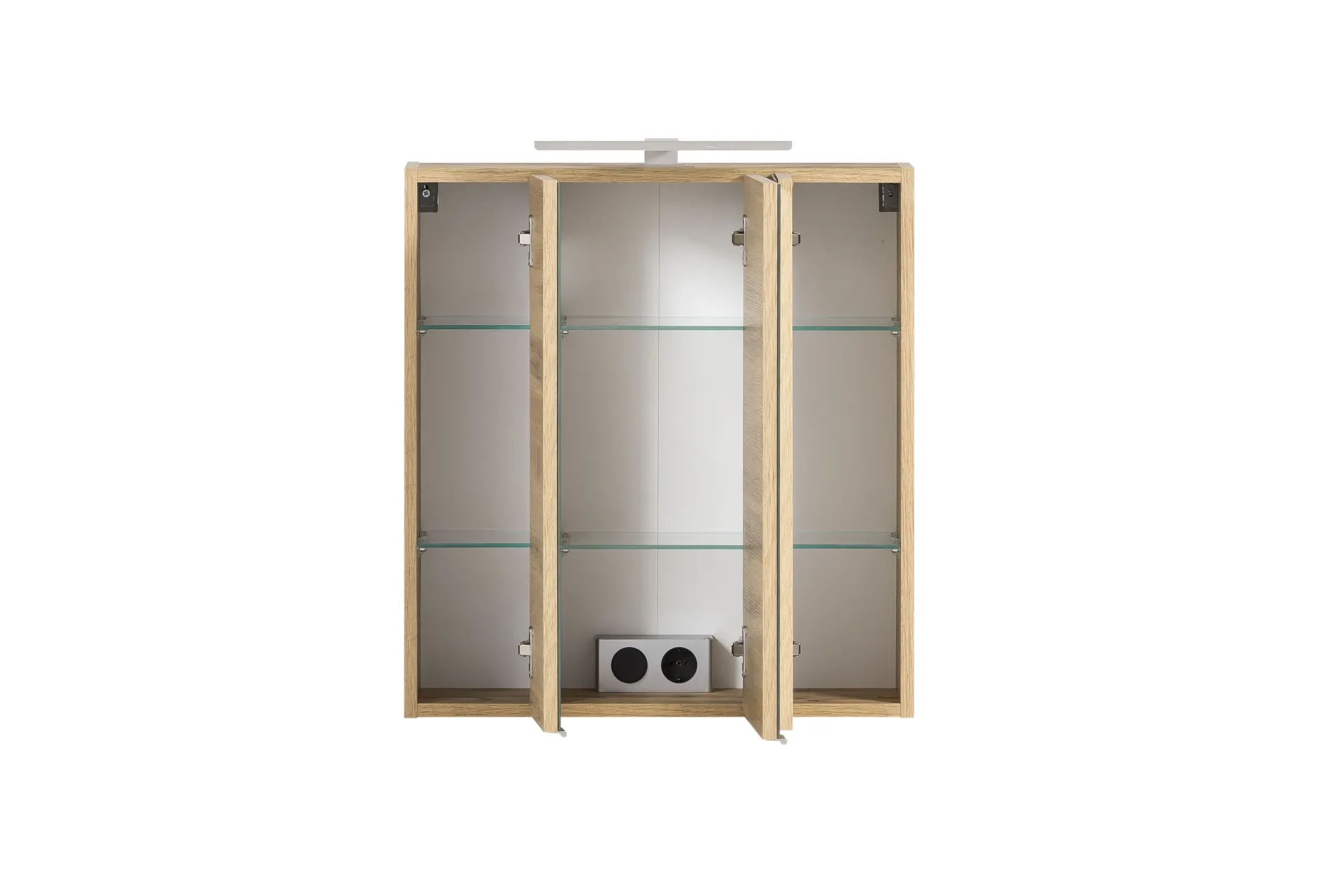 Badezimmerset Varese | Waschtisch und Spiegelschrank mit Beleuchtung | Wotan Eiche Graues Design